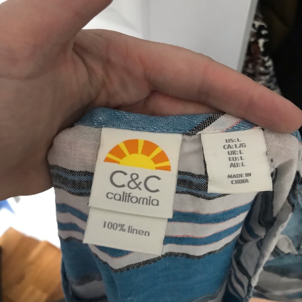 100% Linen Striped Tee From C&C California Sz L - image 3